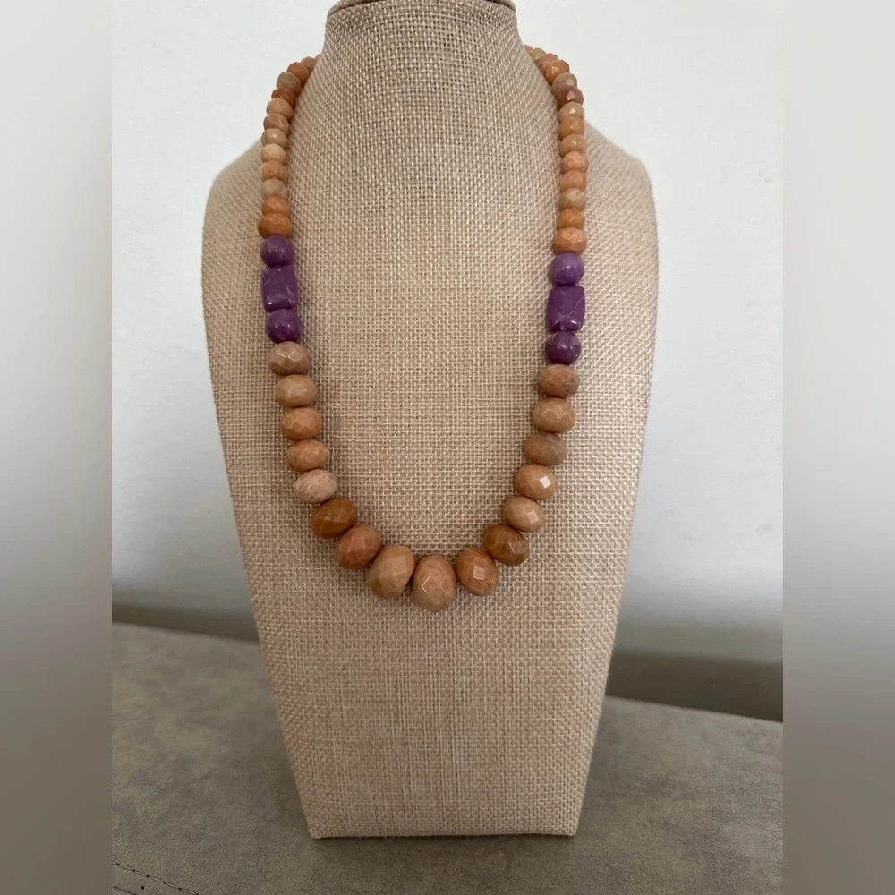 Peach Stone and Phosphosiderite Bead Necklace by Jay King - Picture 3 of 11